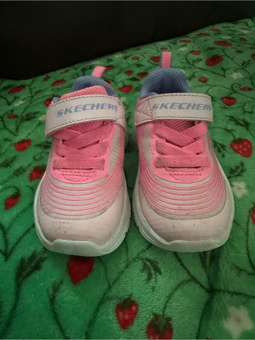 Skechers Kids Pink and Light Gray Velcro Athletic Sneakers